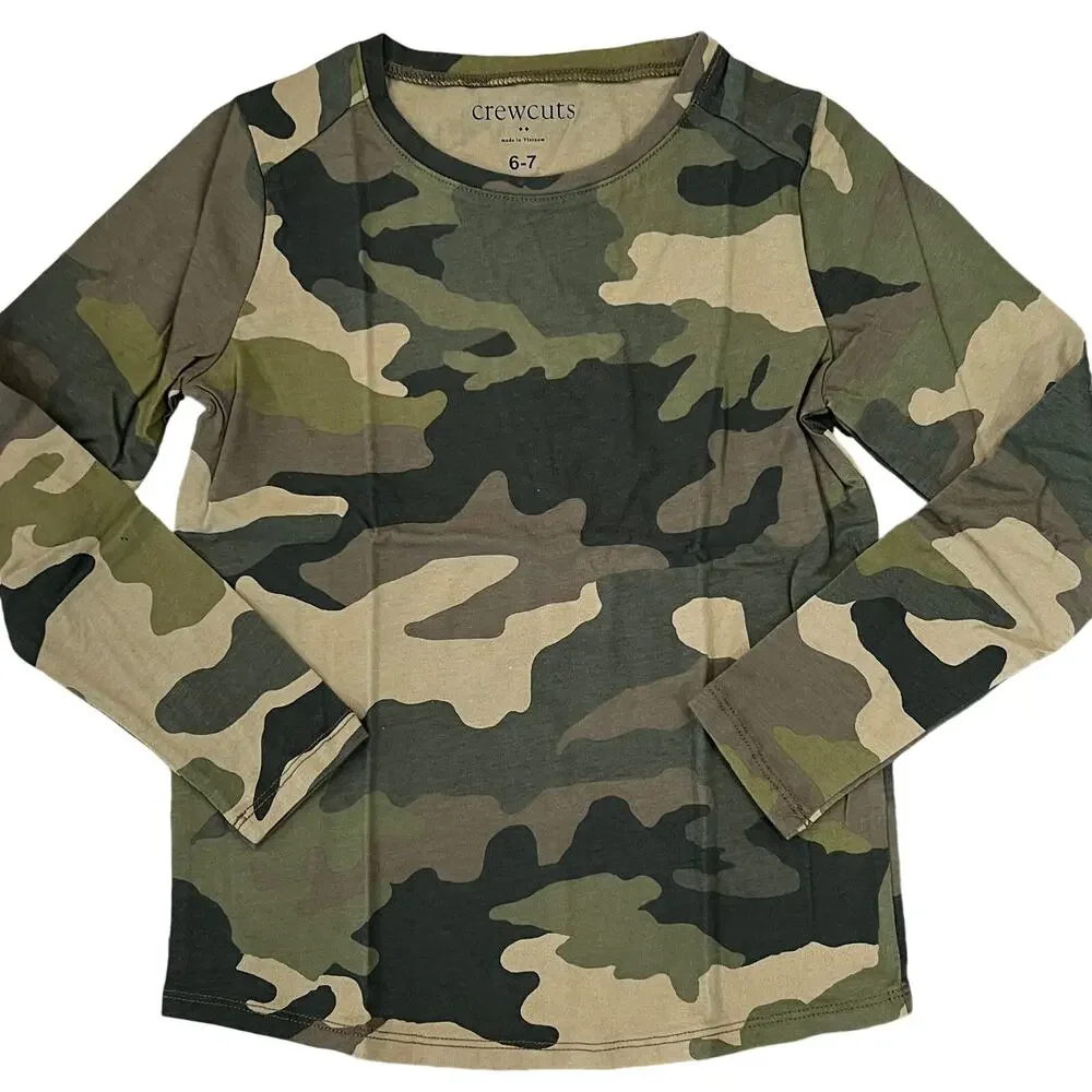 NWT J. Crew Girls' Long-Olive Green Camoflauge Long SleeveTee